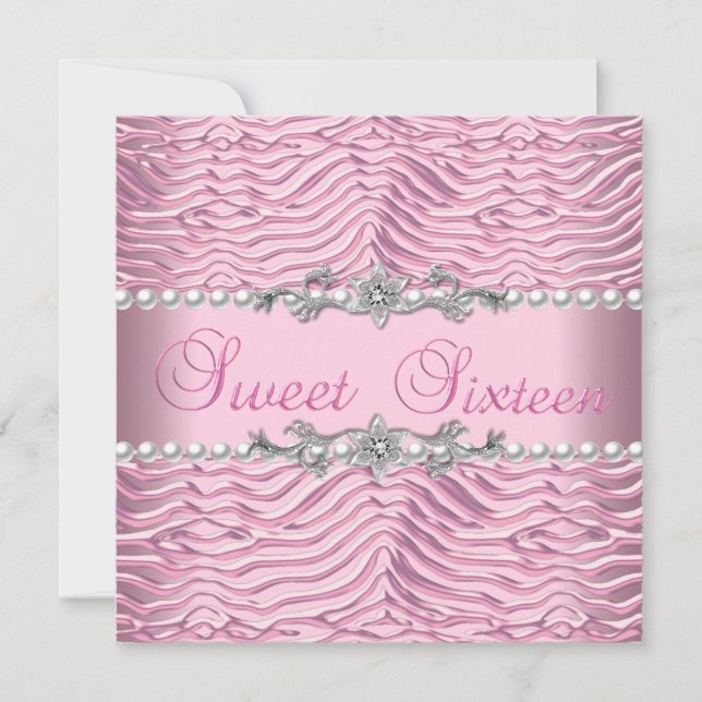 Sweet 16 Sweet Sixteen White Pearl Pink Zebra Invitation (Front)