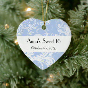 Sweet 16 - Swirled Pattern, Swirly Style - Blue Ceramic Tree Decoration