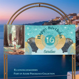 Sweet 16 Teal Blue Glitter Balloon Parade Photo  Banner