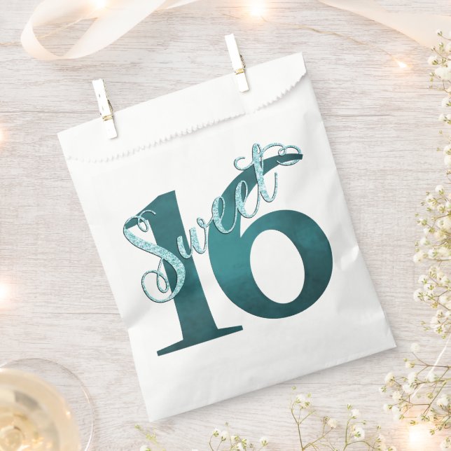 Sweet 16 | Teal Green Grunge and Faux Glitter Favour Bags (Clipped)