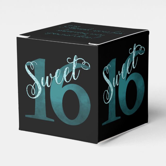 Sweet 16 | Teal Green Grunge and Faux Glitter Favour Box (Front Side)
