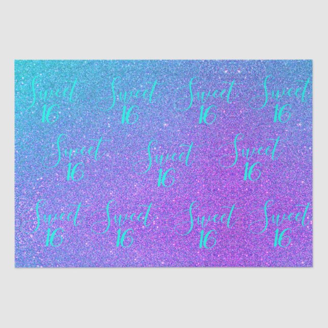 Sweet 16 Teal Purple Glitter Girls Birthday Party Tissue Paper (Front)