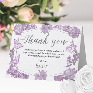 Sweet 16 Thank You Card Butterfly Lavender Floral