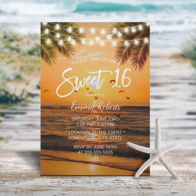 Sweet 16 Tropical Sunset Palm Beach Invitation (Creator Uploaded)