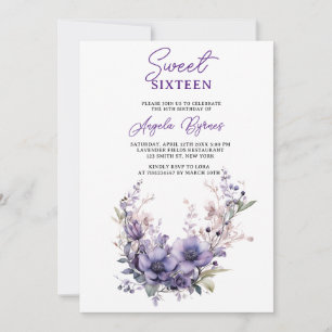 Sweet 16 Vintage Purple Floral Wreath Birthday  Invitation