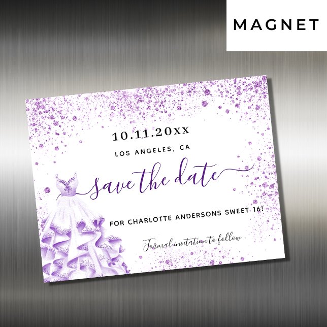 Sweet 16 violet dress save the date magnet (Creator Uploaded)