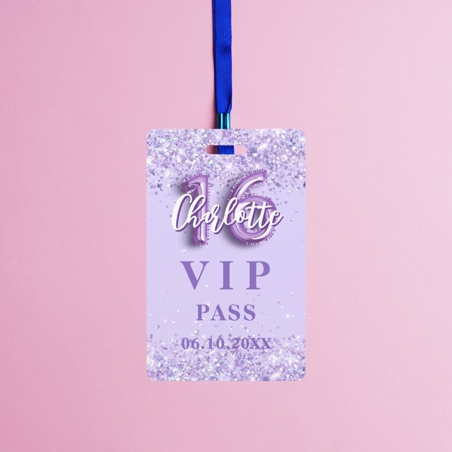 Sweet 16 violet lavender vip party pass ID badge (Creator Uploaded)