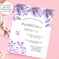 Sweet 16 violet white dress floral invitation