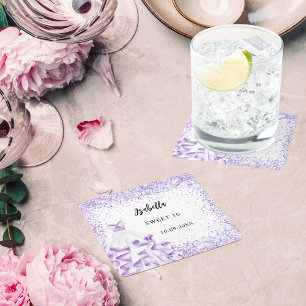 Sweet 16 violet white dress square paper coaster