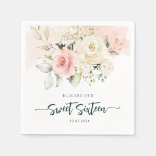 Sweet 16 Watercolor Floral Birthday Party Paper Napkin