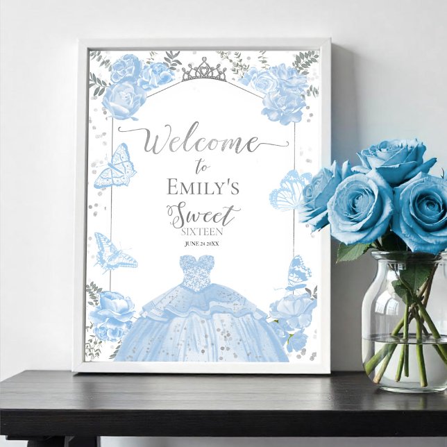 Sweet 16 Welcome Sign Butterfly Dusty Blue Dress (Creator Uploaded)
