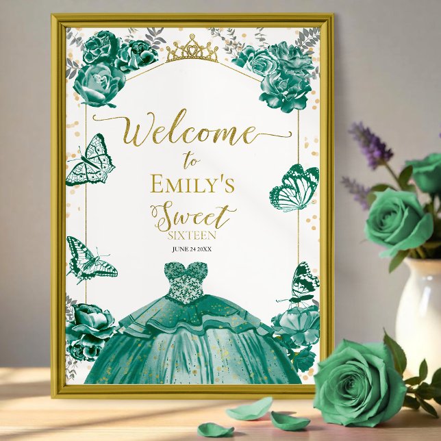 Sweet 16 Welcome Sign Butterfly Green Dress (Creator Uploaded)