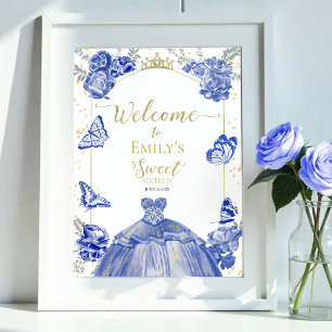 Sweet 16 Welcome Sign Butterfly Royal Blue Dress