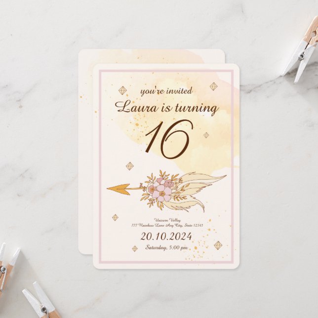 Sweet 16 Wild One Dreamcatcher Tribal Boho Invitation (Front/Back In Situ)