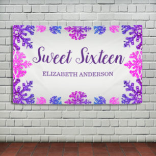 Sweet 16 Winter Snowflake Birthday Banner