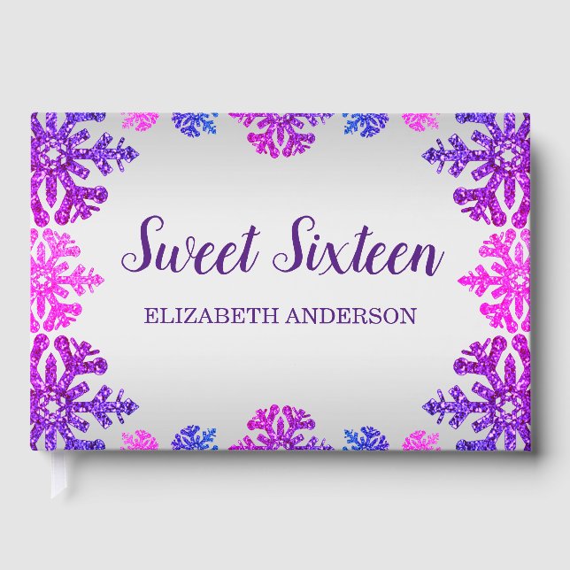 Sweet 16 Winter Snowflake Birthday Guest Book (Front)