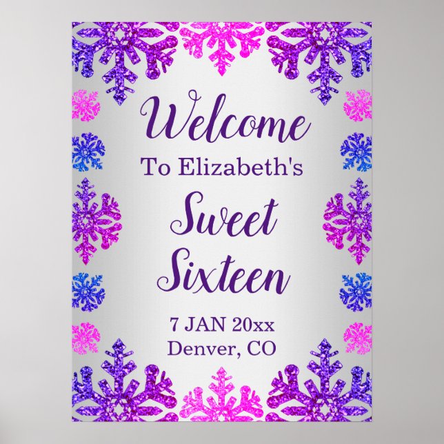 Sweet 16 Winter Snowflake Birthday Poster (Front)