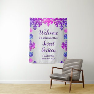 Sweet 16 Winter Snowflake Birthday Tapestry
