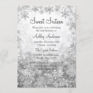 Sweet 16 Winter Wonderland Silver Snowflakes Invitation