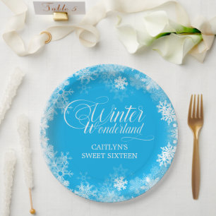 Sweet 16 Winter Wonderland Snowflake Blue Paper Plate