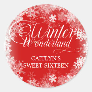 Sweet 16 Winter Wonderland Snowflake Favour Classic Round Sticker