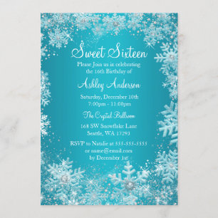 Sweet 16 Winter Wonderland Sparkle Snowflakes Invitation