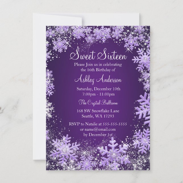 Sweet 16 Winter Wonderland Sparkle Snowflakes Invitation (Front)