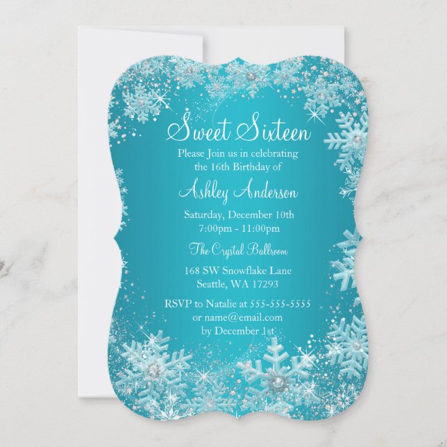 Sweet 16 Winter Wonderland Sparkle Snowflakes Invitation (Front)