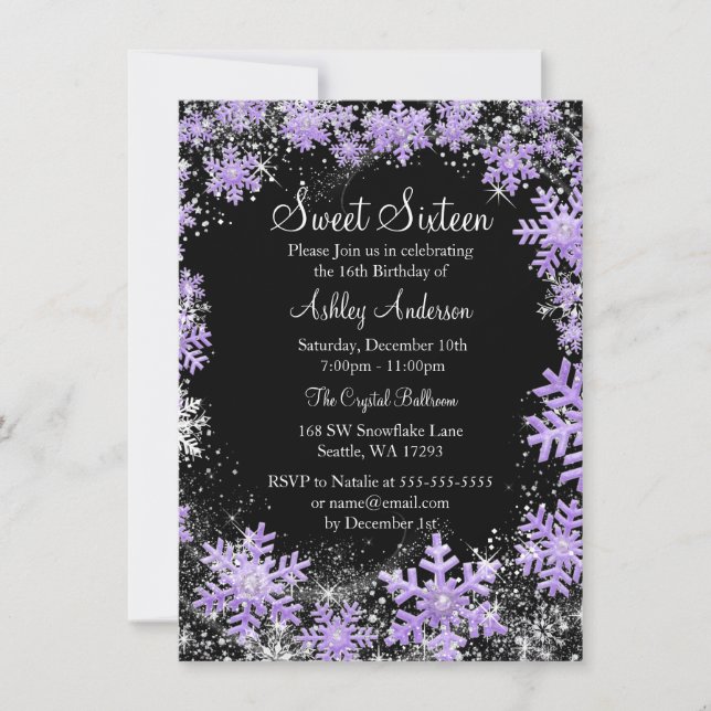 Sweet 16 Winter Wonderland Sparkle Snowflakes Invitation (Front)