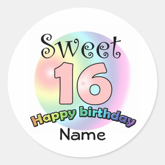 Sweet 16 (with name)  classic round sticker (Front)