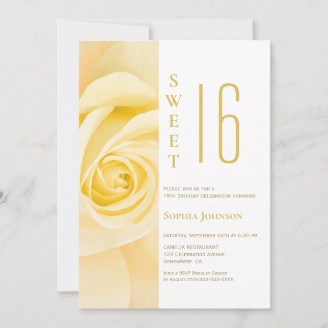 Sweet 16 Yellow Rose Birthday Party Invitation (Front)
