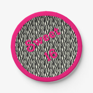 Sweet 16 Zebra Print w/ Pink Border Paper Plate