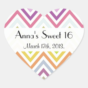 Sweet 16 - Zigzag Pattern, Chevron - Green Blue Heart Sticker