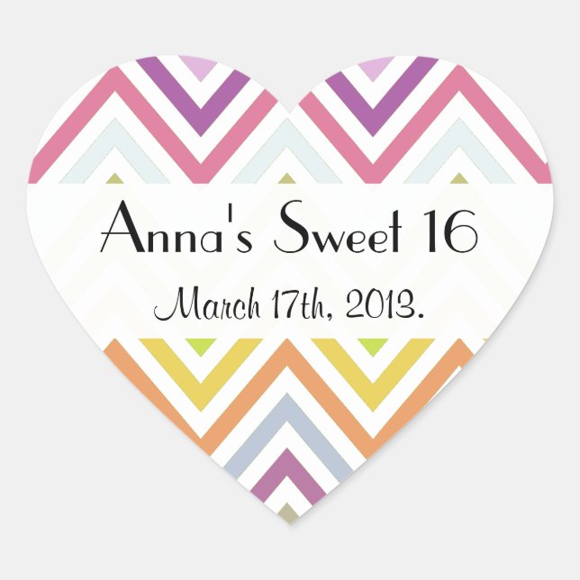 Sweet 16 - Zigzag Pattern, Chevron - Green Blue Heart Sticker (Front)