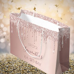 Sweet 16rose gold blush glitter drips name large gift bag<br><div class="desc">A gift bag for a girly and glamourous Sweet 16th birthday. A faux rose gold background with an elegant faux rose gold glitter drips, paint drip look. The text: The name is written in dark rose gold with a modern hand lettered style script. Tempate for a date and age 16...</div>