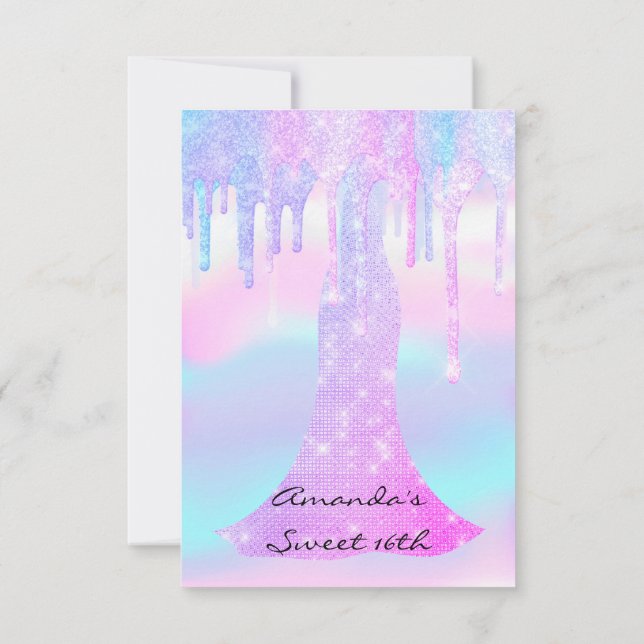 Sweet 16th 18th Unicorn Girl Holographic Invitation (Back)