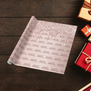 Sweet 16th birthday blush rose gold glitter drips wrapping paper