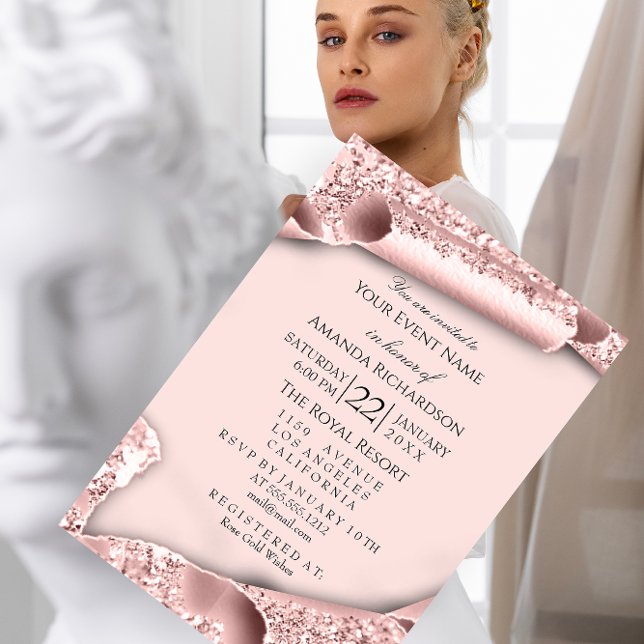 Sweet 16th Birthday Bridal Shower 3D Pink Rose Invitation (Sweet 16th Birthday Bridal Shower 3D Pink Rose Invitation)