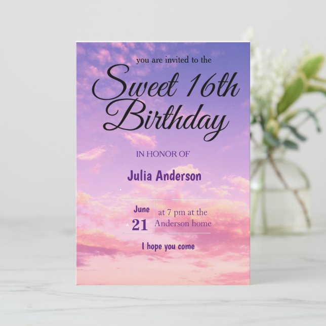  Sweet 16th Birthday Card Invitation (Standing Front)
