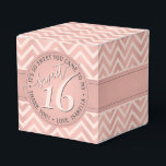 Sweet 16th Birthday Cute & Chic Rose Gold Chevron Favour Box<br><div class="desc">Add a stylish personalised touch to sweet 16 birthday party decorations with chic and pretty thank you favour boxes. Design features a girly blush pink and dark grey modern font on a trendy rose gold faux foil chevron zigzag pattern background. Text in a circle is simple to customise. These elegant...</div>