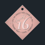 Sweet 16th Birthday Elegant Thank You Pink Party Favour Tags<br><div class="desc">Add a chic and pretty finishing touch to sweet 16 party decorations with custom thank you diamond shape favour tags. Design features a girly blush pink and dark grey modern font on a trendy rose gold faux foil background. Text in a circle is simple to customise. These elegant tags make...</div>