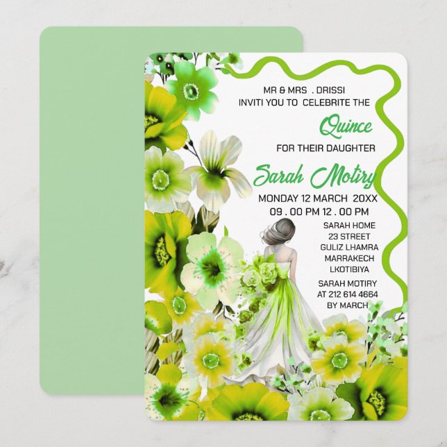 Sweet 16th Birthday Invitation Editable, Floral Pi (Front/Back)