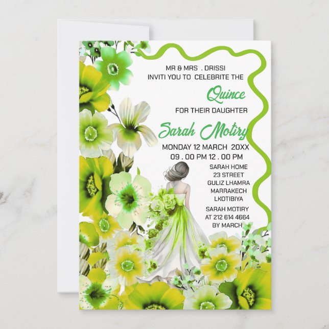 Sweet 16th Birthday Invitation Editable, Floral Pi (Front)