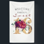 Sweet 16th Birthday Party Burgundy Red Floral Banner<br><div class="desc">Gold typography 16th birthday welcome banner</div>