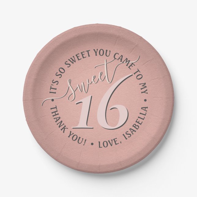 Sweet 16th Birthday Party Elegant Girly Rose Gold Paper Plate (Front)