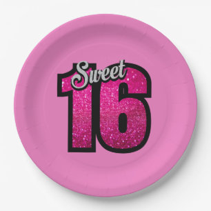 Sweet 16th Birthday Pink Gold Glitter Paper Plate