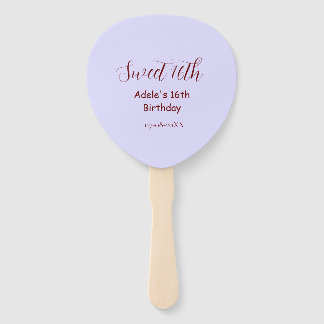 Sweet 16th birthday purple pastel mauve retro name hand fan