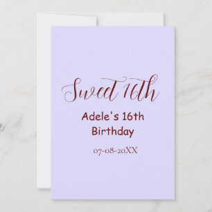 Sweet 16th birthday purple pastel mauve retro name holiday card