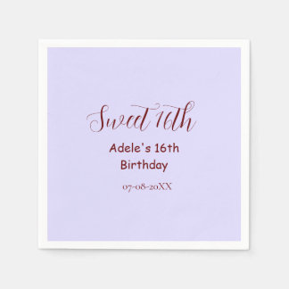 Sweet 16th birthday purple pastel mauve retro name napkin