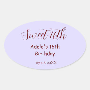 Sweet 16th birthday purple pastel mauve retro name oval sticker